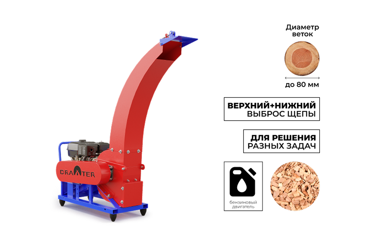 Щепорез-утилизатор DRAXTER ЩУ-350 бензиновый 17 л.с.(ручной стартер)