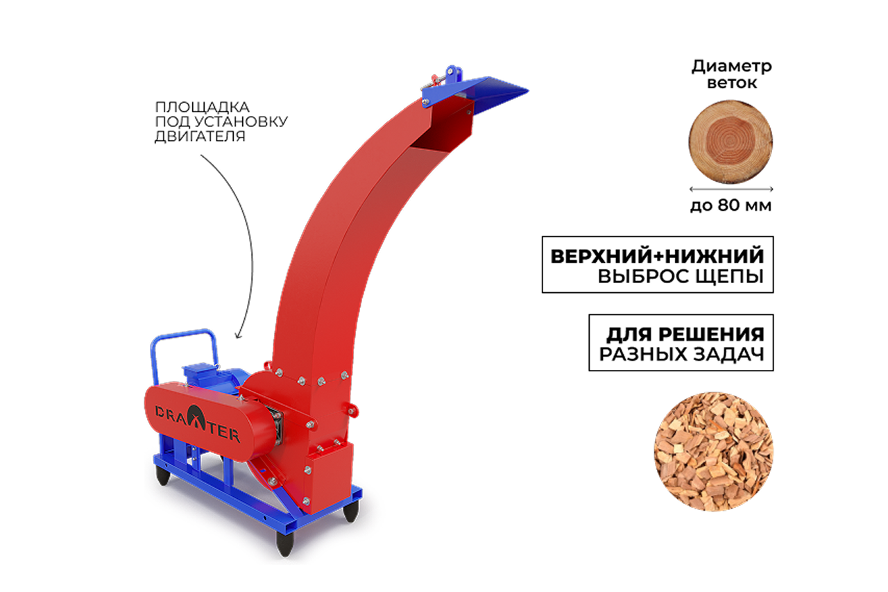 Щепорез-утилизатор DRAXTER ЩУ-350 без двигателя(под бензиновый)